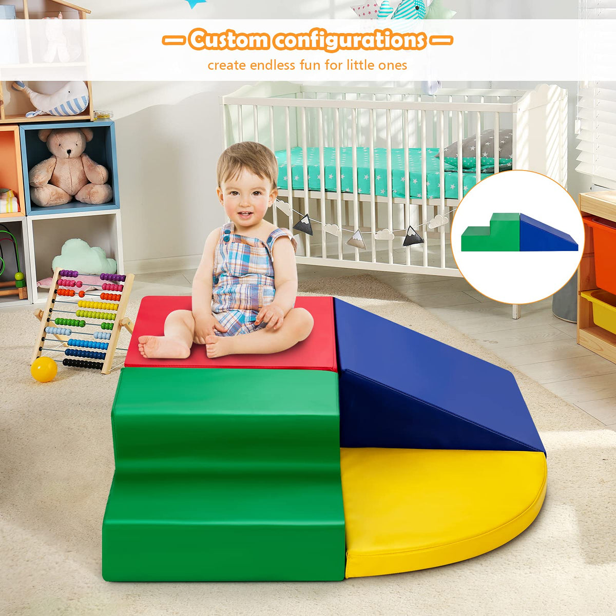 Climb and Crawl Foam Play Set, 4-Piece Soft Toddler Corner Climbing Sliding Blocks, Indoor Activity Play Foam for Babies & Toddlers, Lightweight Foam Gym Equipment Activity Play Set (Red)