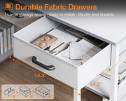 120 cm White Computer Desk with Fabric Drawers & Shelves