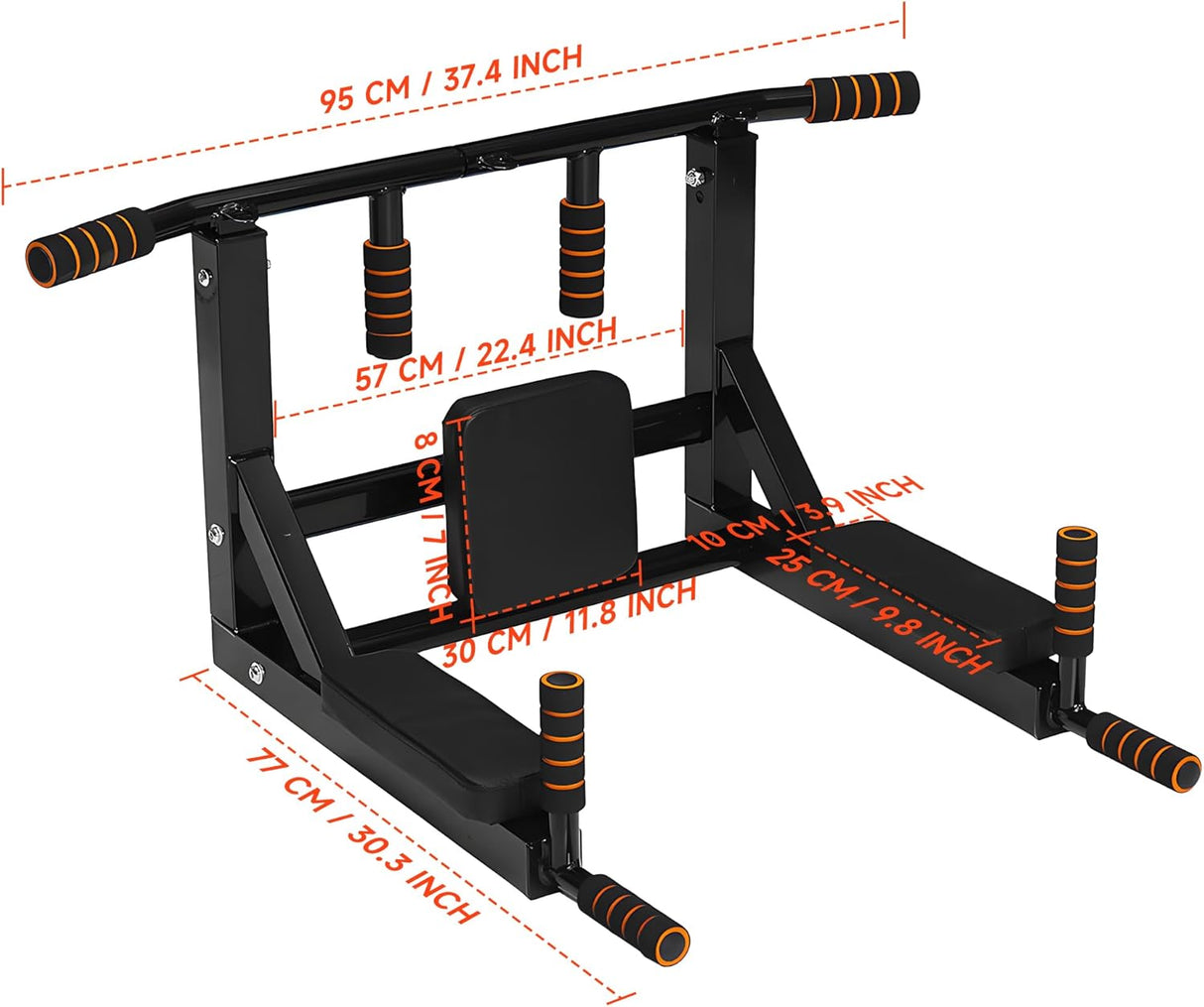 Wall Mounted Pull Up Bar and Dip Station, Heavy Duty Wall Mount Pull-up Chin Up Bar Multifunctional Home Gym Workout Indoor Exercise Equipment Support to 300kg