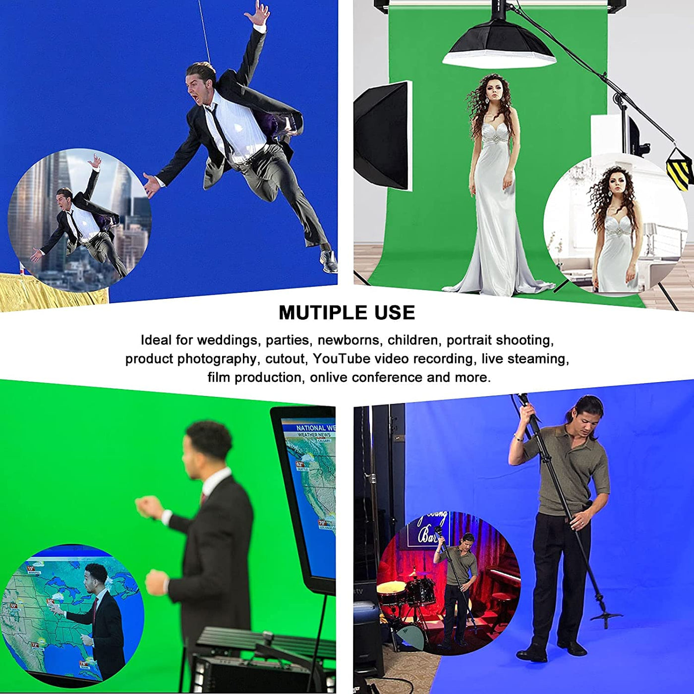 1.8×2.8m Reversible Green & Blue Screen with T-Stand