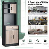 Kitchen Buffet Storage Cabinet, 3-Door Wood Tallboy with Drawer Spacious Countertop & Cable Hole, Freestanding Cabinet w/ 4 Adjustable Shelves for Kitchen Bathroom Living Room (Black)