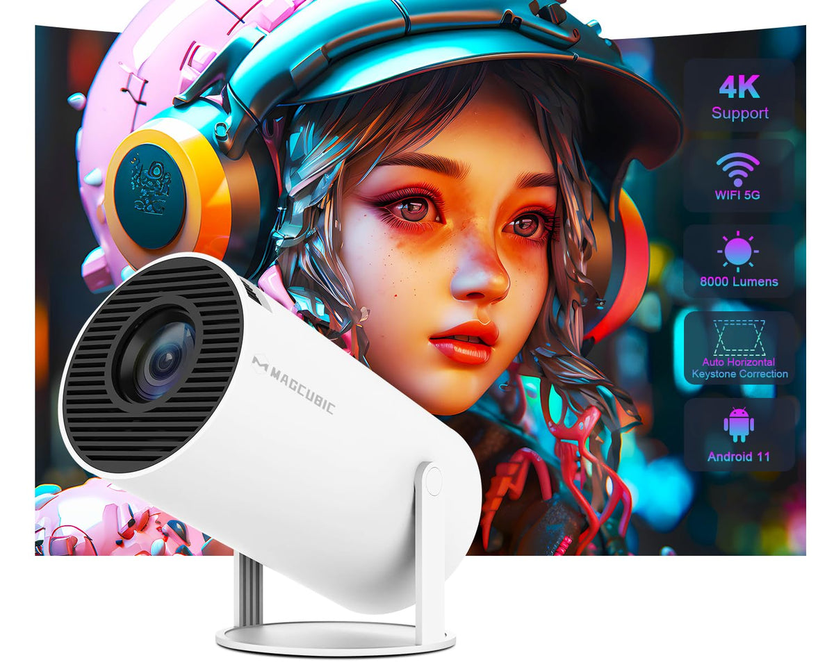 Mini Projector with 5G WiFi6 BT 5.0 Android 11, Portable Projector 4K ...