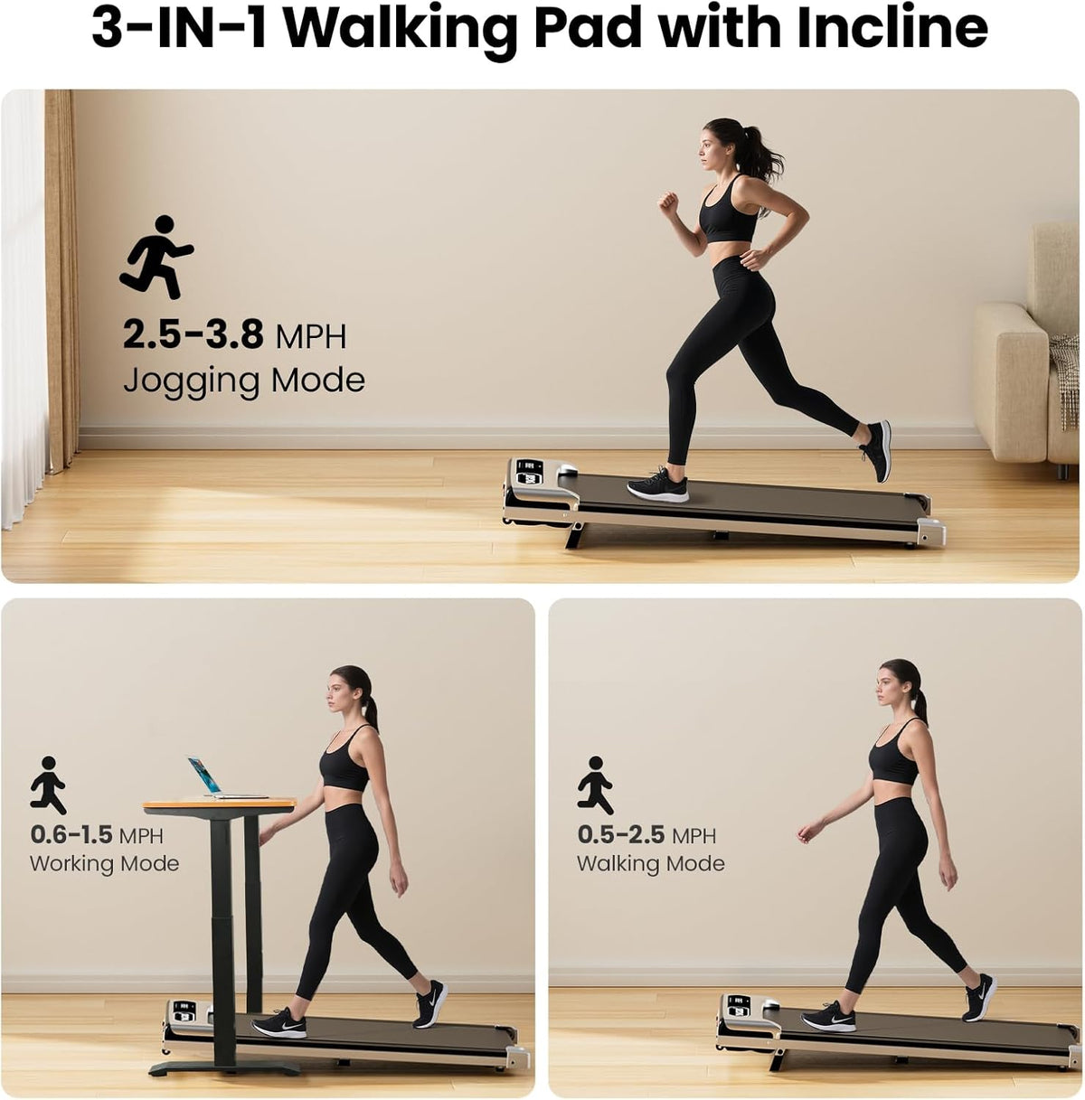 Walking Pad with Incline, Under Desk Treadmill, 2.5HP Treadmills for Home with Remote Control & Led Display, Non-Slip, Compact Portable, Low Noise for Workout Exercise