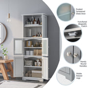 White Tall Pantry Cabinet with Glass Doors & Adjustable Shelves