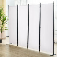 White 4-Panel Coated-Fabric Room Divider – 224 × 171cm