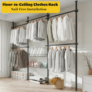110–310 cm Floor-to-Ceiling Garment Rack with 5 Bars & 2 Shelves