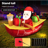Christmas Inflatable Santa Clau Boat Xmas Indoor Decorations with LED Lights,Fast Self-Inflatable and deflatable,Waterproof Home Garden Holiday Party Outdoor Decor Red Colour 135cm x 210cm