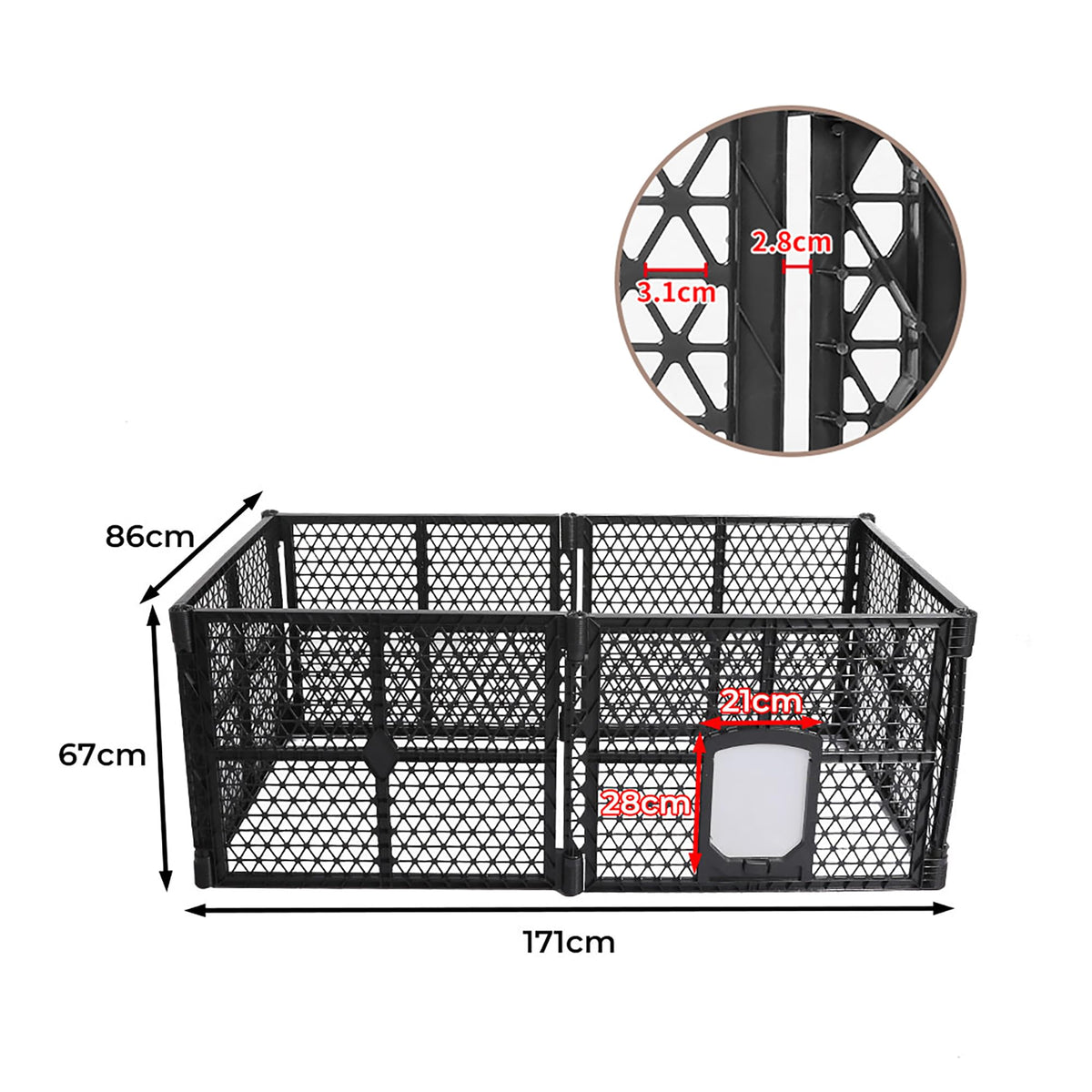 6-Panel Black Plastic Pet Playpen with Lockable Gate – 86 × 67 cm Panels