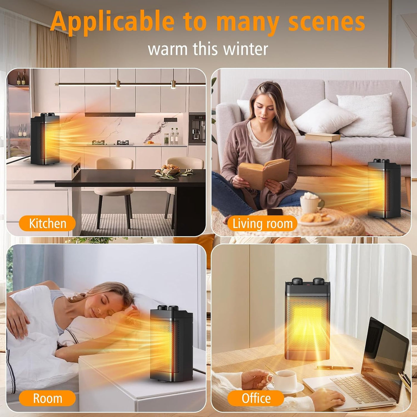 1500W Ceramic Fan Heater – Fast-Heating Oscillating Space Heater with Tip-Over Protection