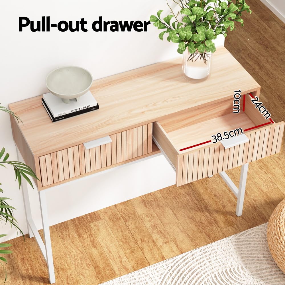 Natural Wood & White Console Table with Drawer