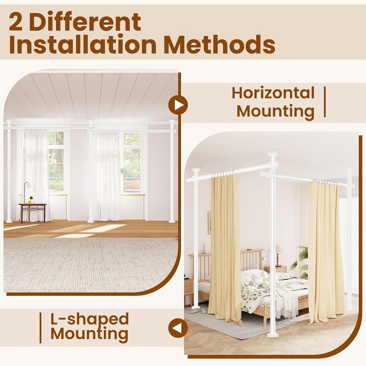 Room Divider Curtain Rod, No Drill Wall Divider for Room Separation122-305cm(H) /154-354cm(W) Adjustable Tension Rod, Heavy Duty Tension Curtain Rods for Bedroom, Living Room Or Studio