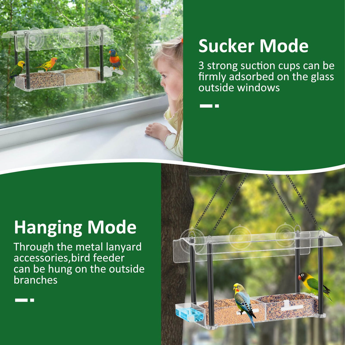 Clear Window Bird Feeder with Suction Cups & Water Tray