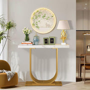 U-Shaped White Marble-Style Console Table