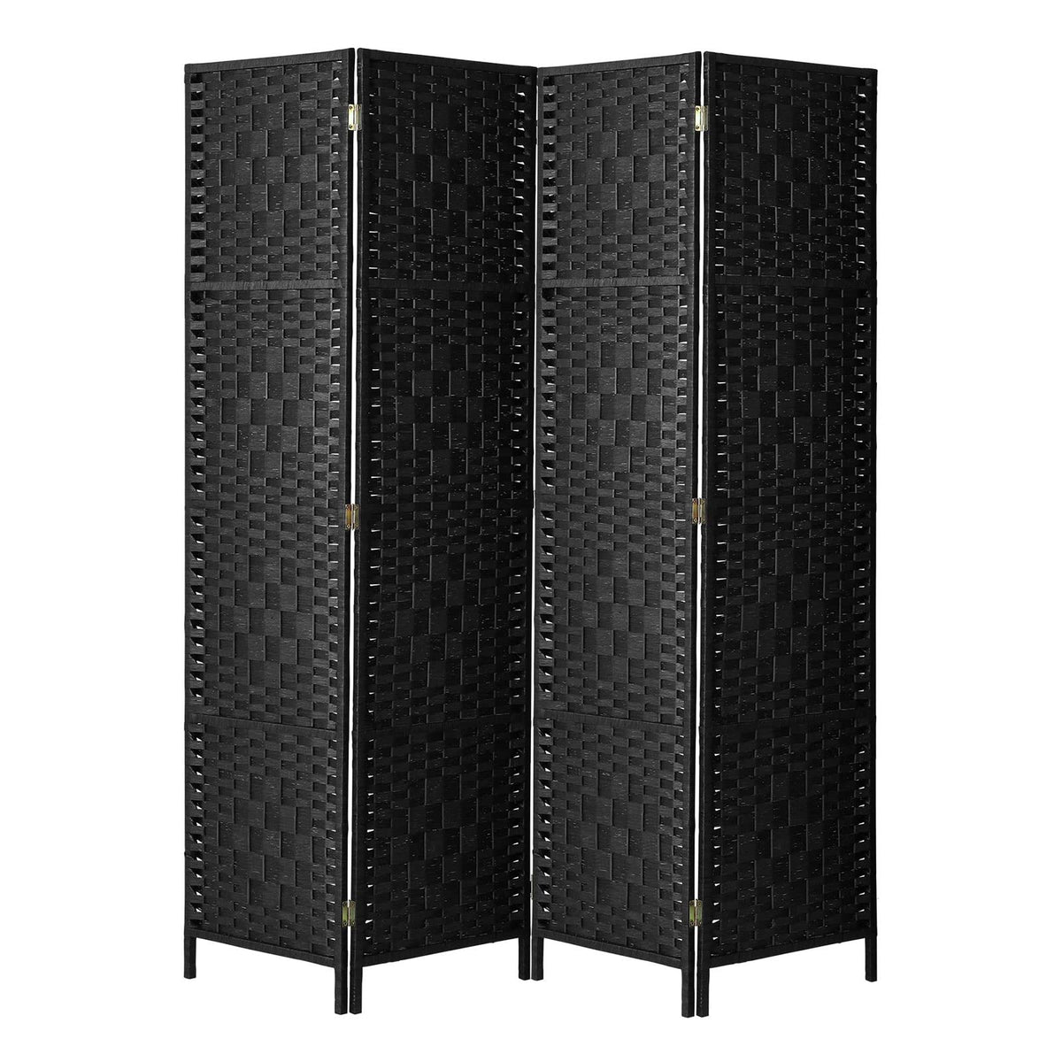 Black 4-Panel Pine & Woven-Rattan Room Divider – 170cm