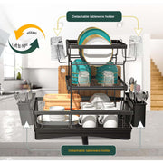 3-Tier Black Dish Rack with 270° Drain Channel