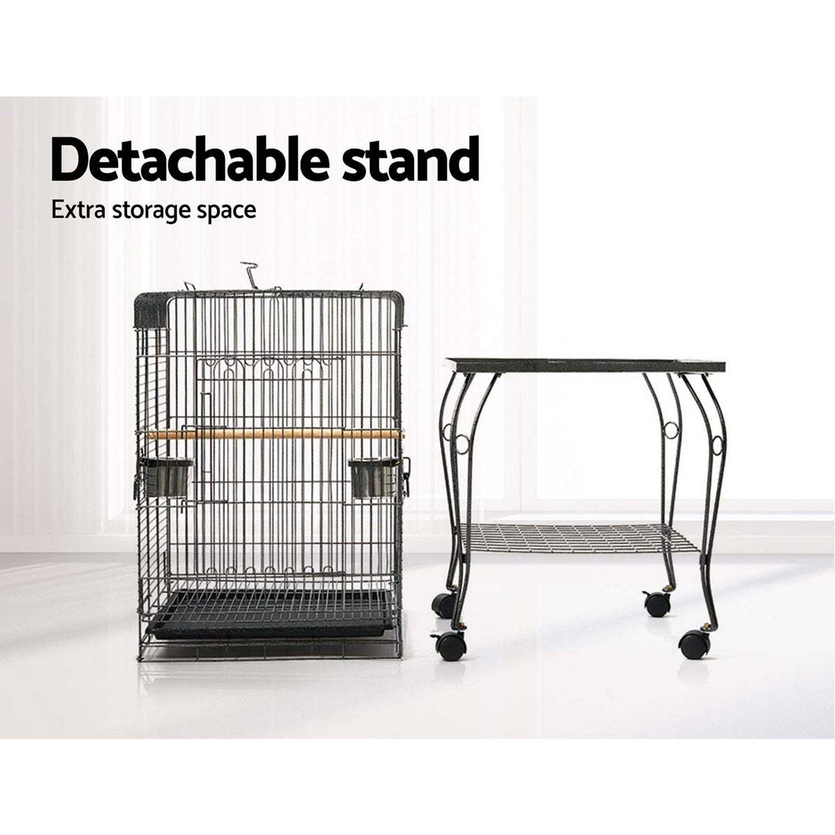 145 cm Rolling Bird Cage with 2 Perches & Removable Tray
