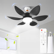 Socket Fan Light with Remote, Small Ceiling Fan with Light, 3 Colors 3500K-6000K, Easy to Install E27 Screw Base, Suitable for Bedroom, Living Room, Kitchen, Black