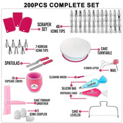 200 PCs Cake Decorating Supplies Kit for Beginners, Cake Decorating Tools, 1 Cake Turntable Stand with Piping Bags & Tips, 55 Piping Tips, 2 Spatula, Silicon Bag & Much More