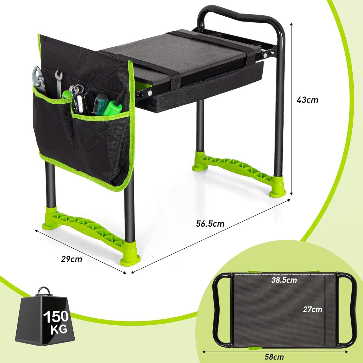 Foldable Garden Kneeler & Seat with EVA Pads and Tool Bag – Up to 150 kg
