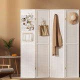 4 panel Room Divider, Folding Privacy Portable Screen Shelf Dividers Partition Wall Screens Home Pet Child Indoor Bedroom Furniture, Separator Water-Resistant Pegboard Stand Hollow White