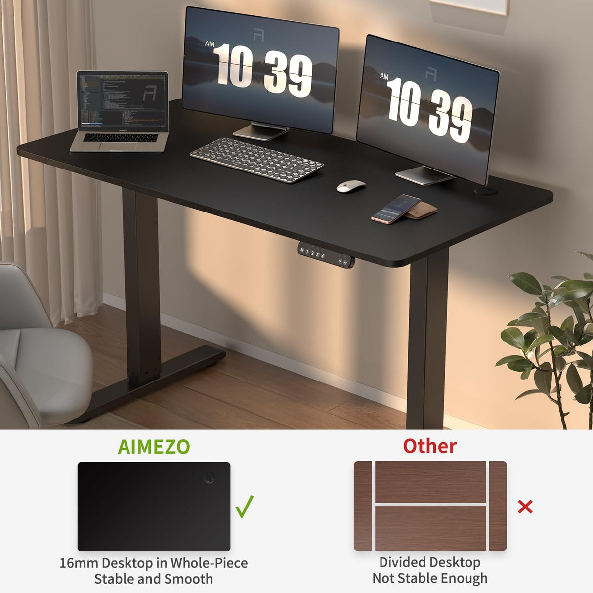Height Adjustable Electric Sit Stand Desks with Smart Memory Lifting Sturdy Tabletop Motor Computer Workstation for Home, Office 48 * 24 Inch