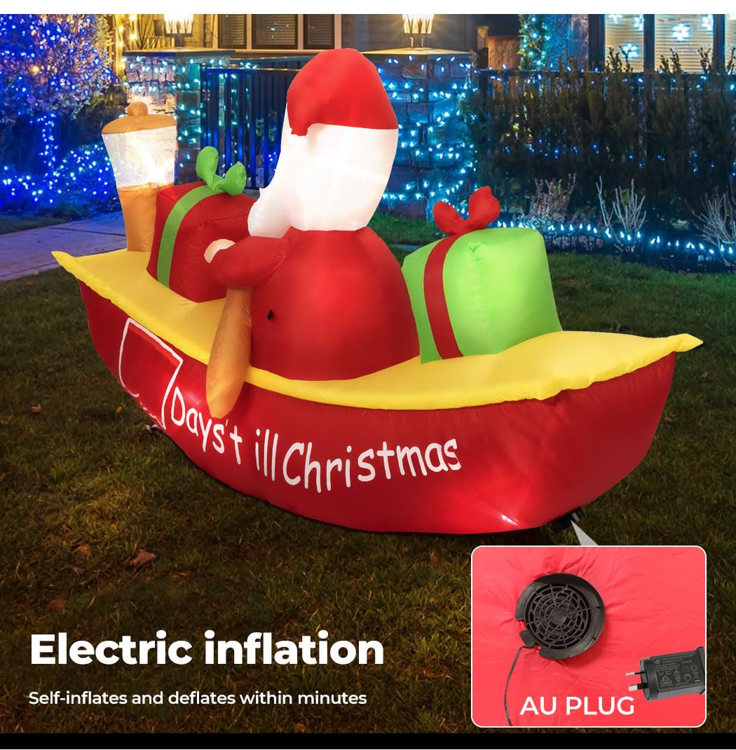 210 cm Inflatable Santa Boat LED Christmas Display