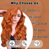 Long Wigs for Women Ginger Orange Curly Wavy Wig with Bangs Synthetic Hair Wig