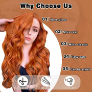 Long Ginger-Orange Wavy Synthetic Wig with Bangs