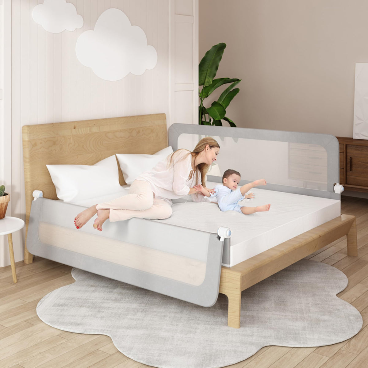 Bed Rail Baby Kids Safety Guard Height Adjustable Folding Child Toddler Cot Protect Steel Tube Safe Sleeping (M:180cm x 70cm/83cm)