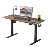 Electric Standing Desk 110x60cm (43.3"x23.6"), Height Adjustable Standing Desk with Splice Board, Stand Up Desk with Hook and Memory Smart Handset(Black Frame + Rustic Brown Desktop)