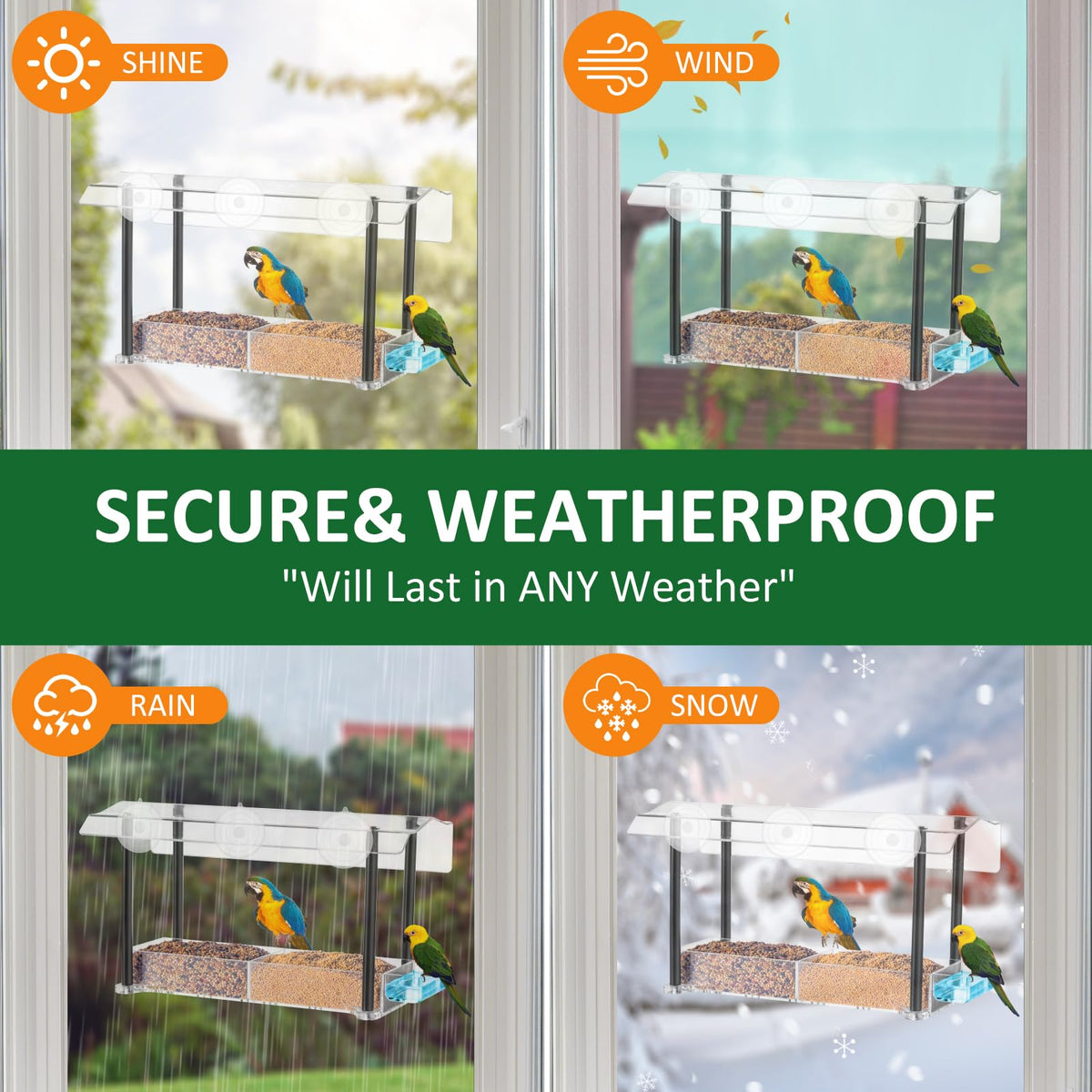 Clear Window Bird Feeder with Suction Cups & Water Tray