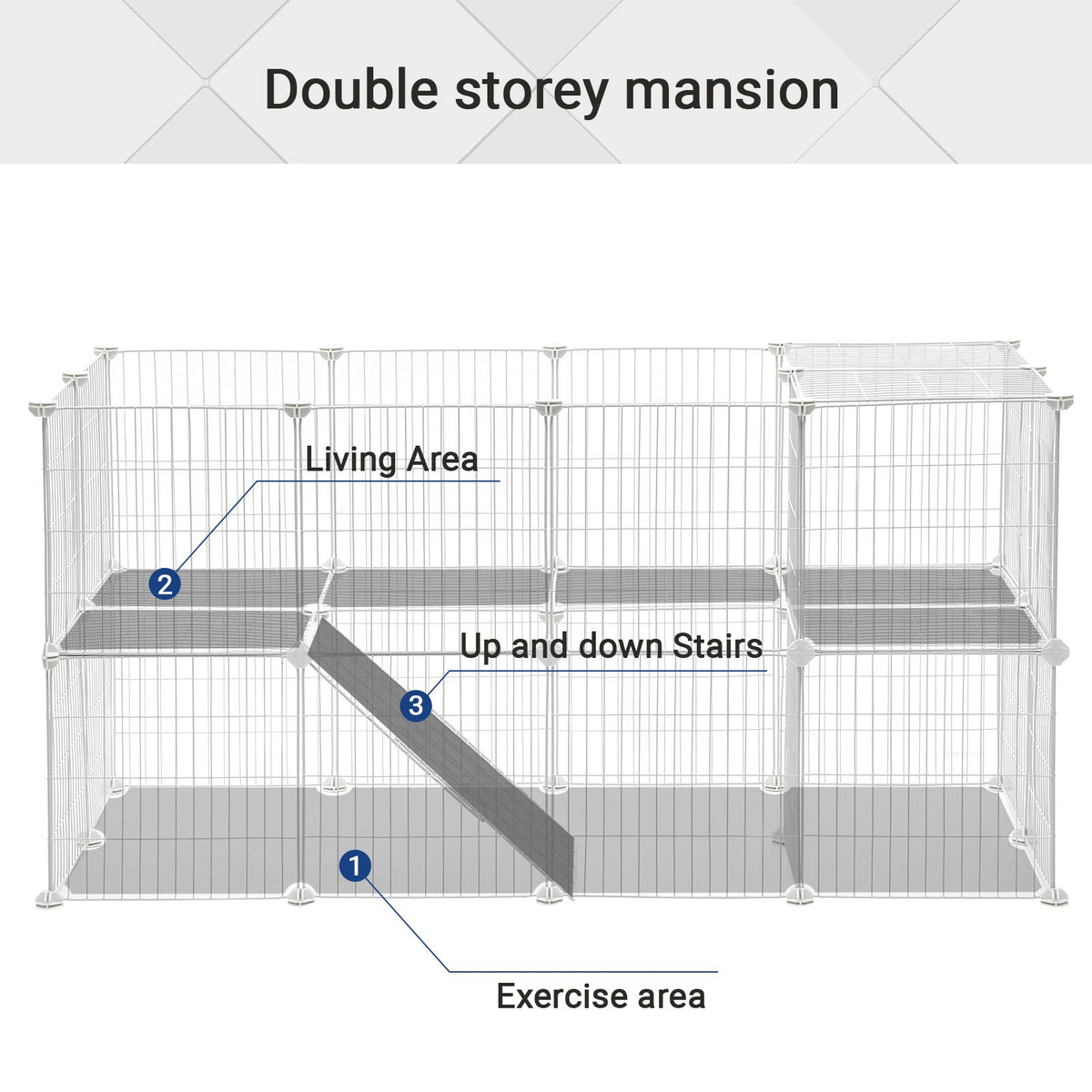 36-Panel Modular Metal Wire Small-Animal Enclosure – Two-Level Indoor Design