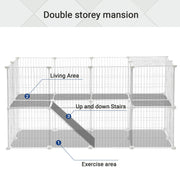 36-Panel Modular Metal Wire Small-Animal Enclosure – Two-Level Indoor Design