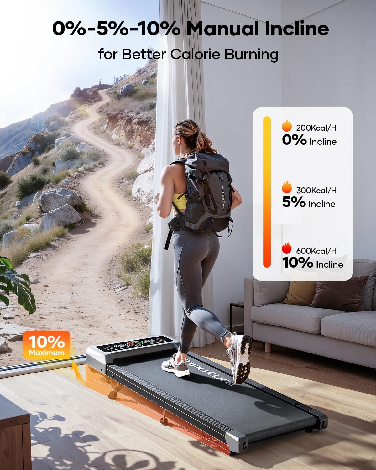 Walking Pad Treadmill with Incline 10%, 3.0 HP Brushless Motor Walking Pad Under Desk Treadmills for Home Office with App, Mute Control & LED Display