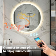 Smart Round LED Bathroom Mirror with Defogger & Audio