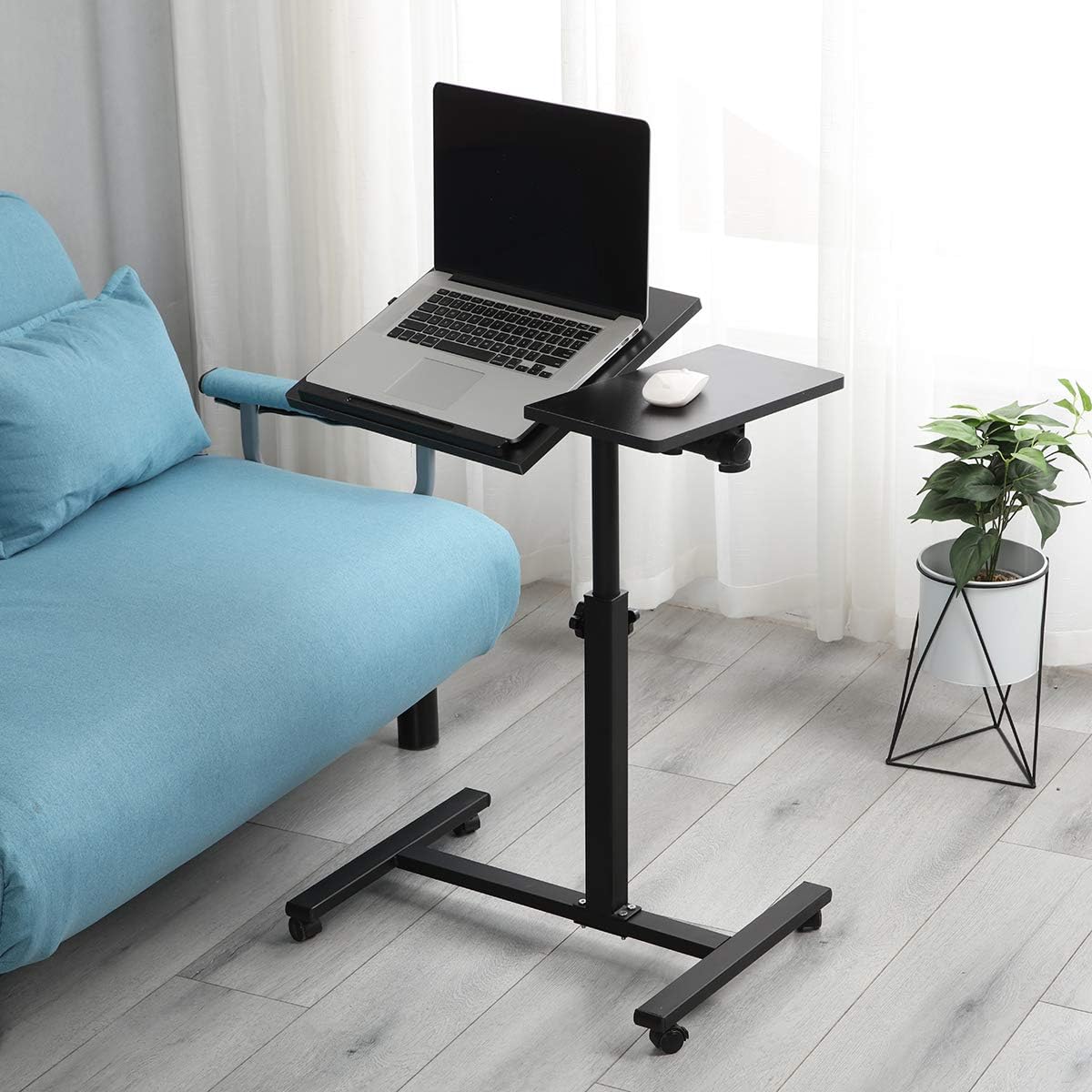 Black Mobile Tilting Overbed Laptop Table with Wheels