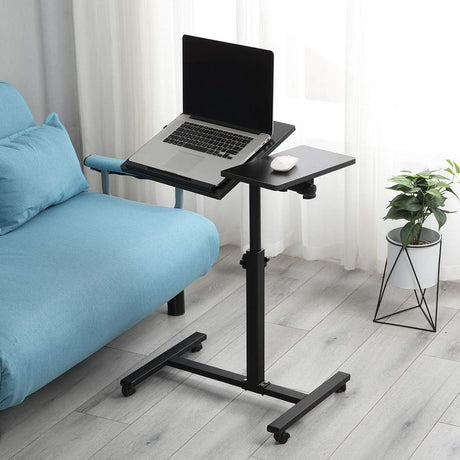 TigerDad Overbed Bedside Desk Mobile Rolling Laptop Stand Tilting Overbed Table with Wheels Height Adjustable Tray Table for Laptop Bed Sofa Side Table (Black)