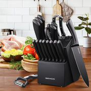 Knife Set Black, Knives Set for Kitchen Full Tang Steel Steak Knife Set(8)+Chef's Knives(6),Kitchen Shears(19-in-1)…