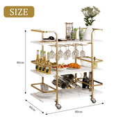 3-Tier Gold & White Bar Cart with Wine Storage