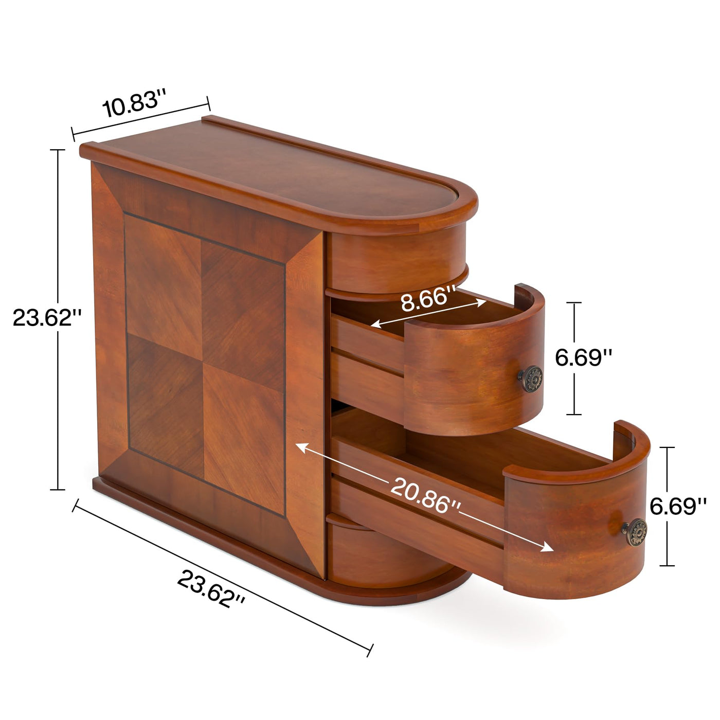 Solid-Wood 2-Drawer Narrow End Table – Walnut