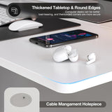 UMOMO 120 x 60cm Electric Standing Desk, Height Adjustable Sit Stand Desk with Splice Board, Workstation Computer Desk with Cable Management for Home Office (White Top White Frame)