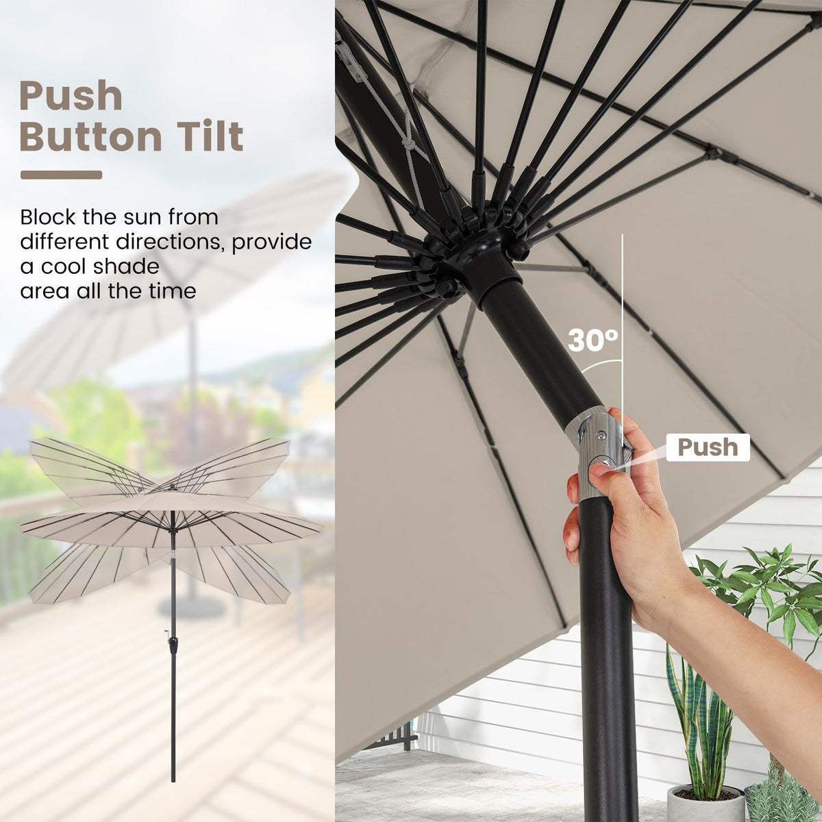 2.7 m Patio Umbrella with 18 Fibreglass Ribs, Tilt & Crank