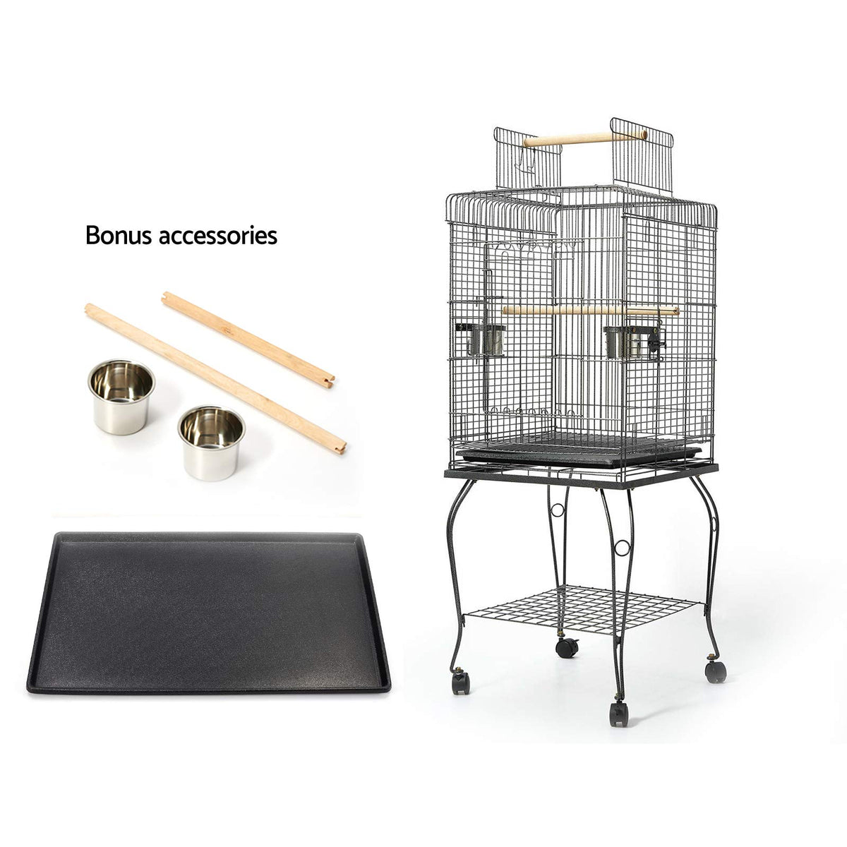 145 cm Rolling Bird Cage with 2 Perches & Removable Tray