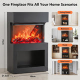 2000W Electric Fireplace Heater with Mantel, Powerful Space Heaters with 6-Color LED Flame, 2 Heating Levels, 12H Timer, Lower Storage, Overheat Protection for Indoor Use, Black