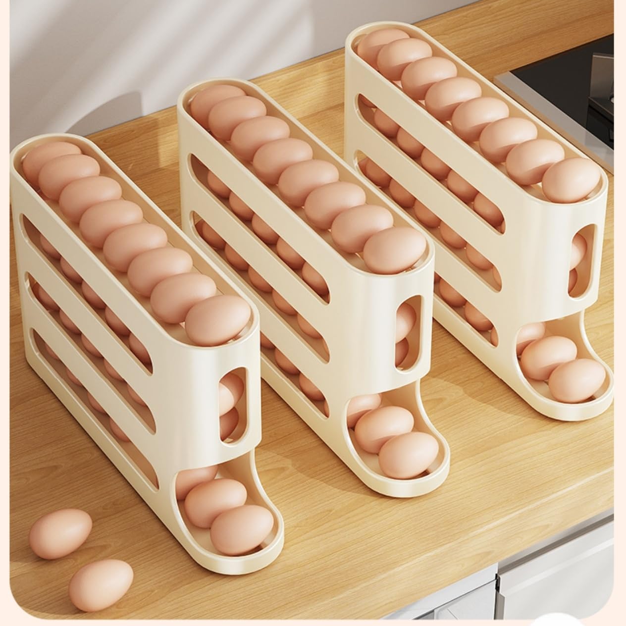 4-Tier Rolling Egg Dispenser for Fridge – Up to 30 Eggs
