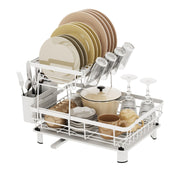 43 cm White 2-Tier Dish Rack with Extendable 360° Drain Spout