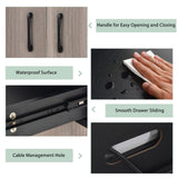 Kitchen Buffet Storage Cabinet, 3-Door Wood Tallboy with Drawer Spacious Countertop & Cable Hole, Freestanding Cabinet w/ 4 Adjustable Shelves for Kitchen Bathroom Living Room (Black)