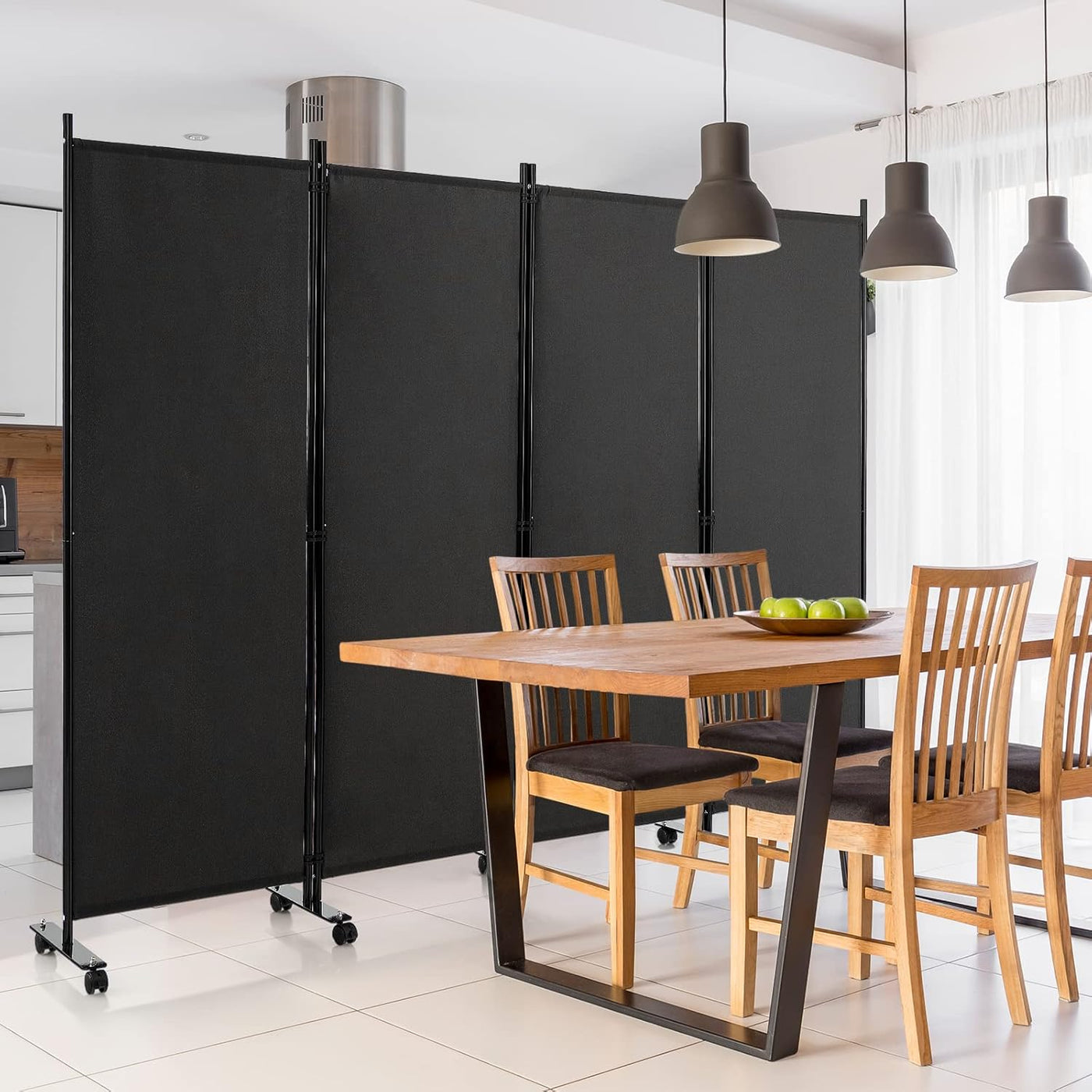 173cm Rolling 4-Panel Room Divider – 4 Colours