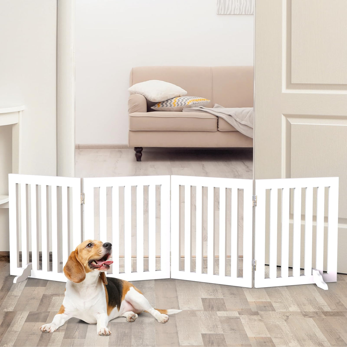 Freestanding Foldable Wooden Pet Gate – 203 × 61 cm