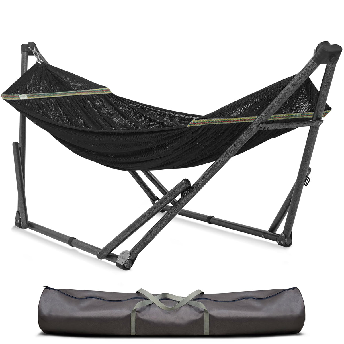 Tranquillo Uniki Folding Hammock & Steel Stand – Black